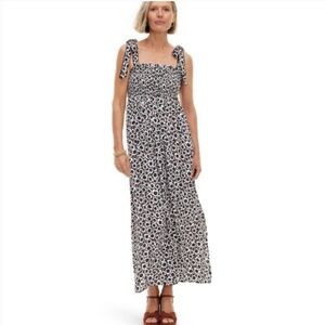 Diane Von Furstenberg Target Smocked Tie Strap Neutral Poppy Midi dress XXS new